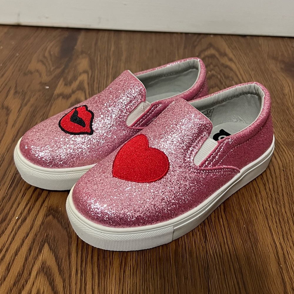 NEW HOO Pink Glitter Slip On Sneakers Size 10 Children’s